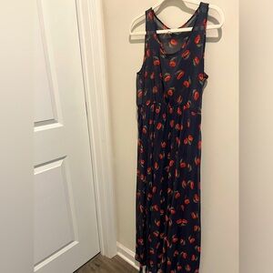 Long Navy Dress with Cherry Print
